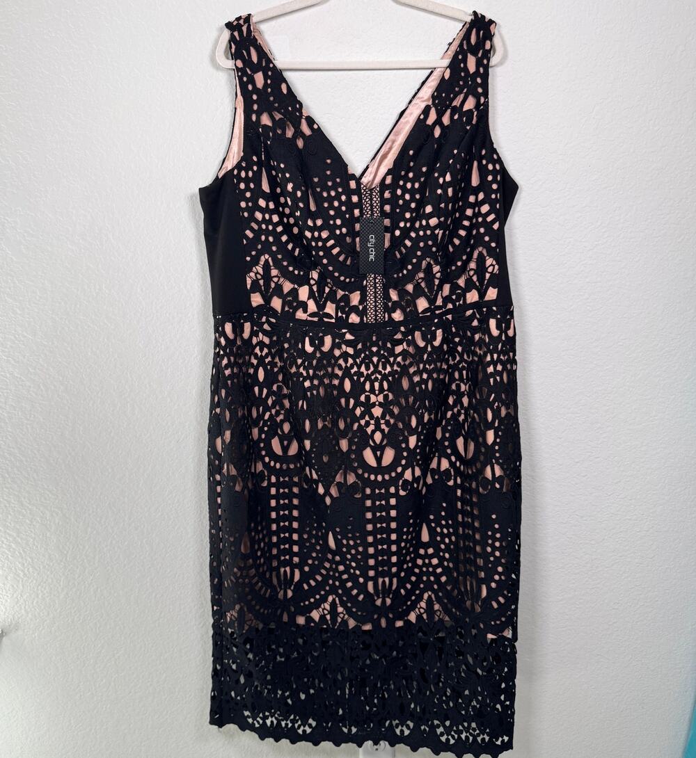 City Chic Womens All Class Lace Midi Dress Size 20 Party Evening Formal Black